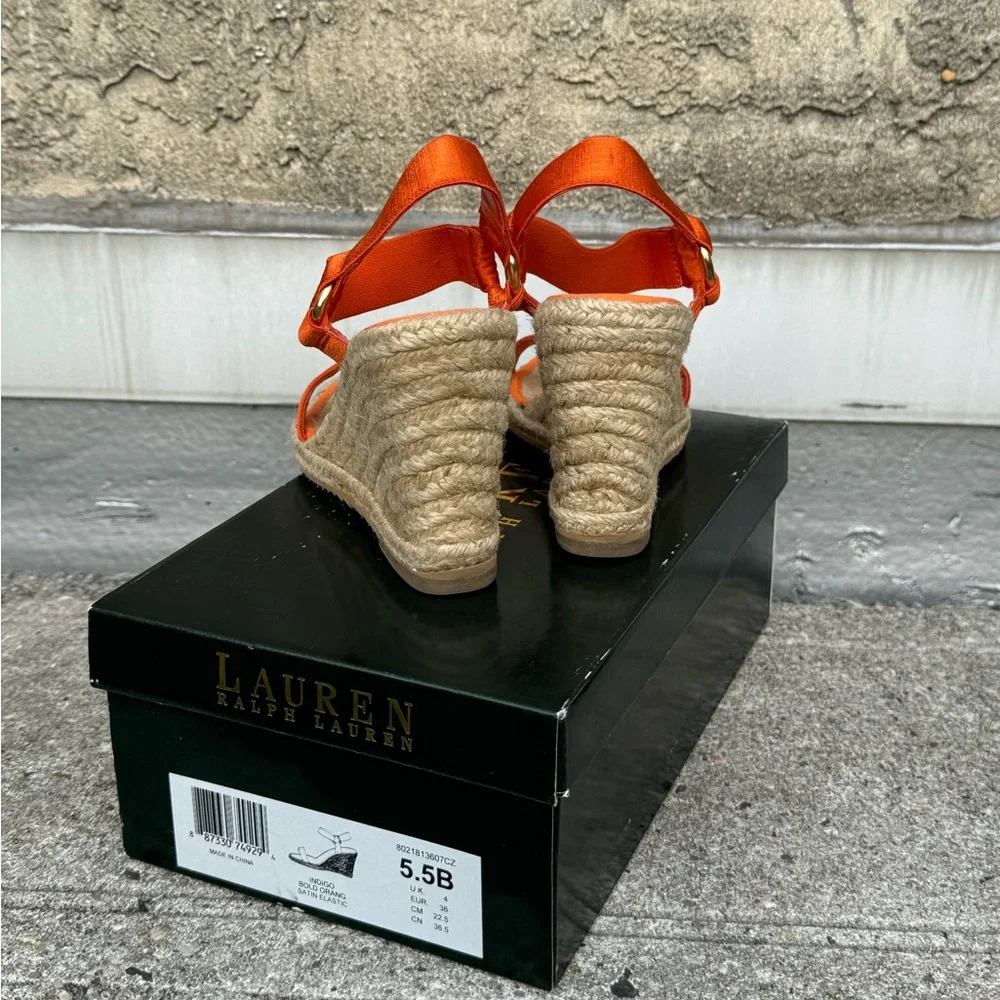 Lauren Ralph Lauren Espadrille Wedge Sandals Orange‎ Size 5.5